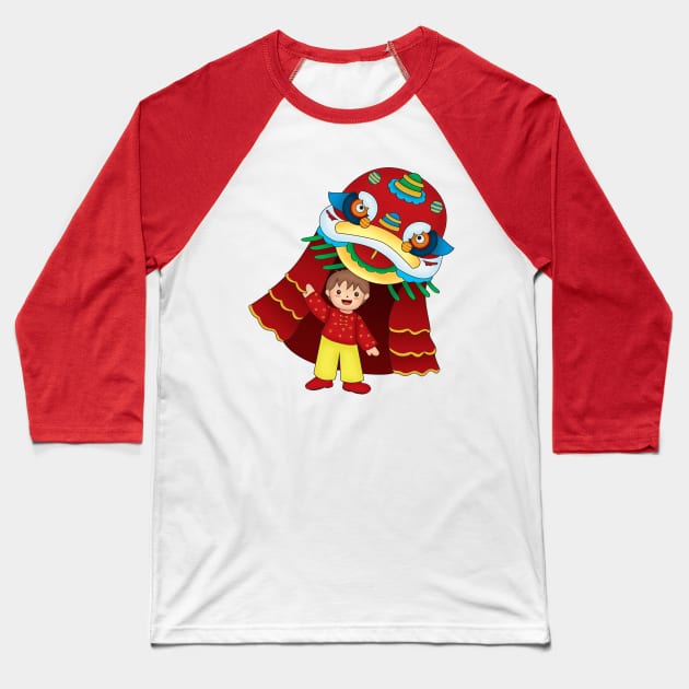 Performing Lion Dance Baseball T-Shirt by Athikan